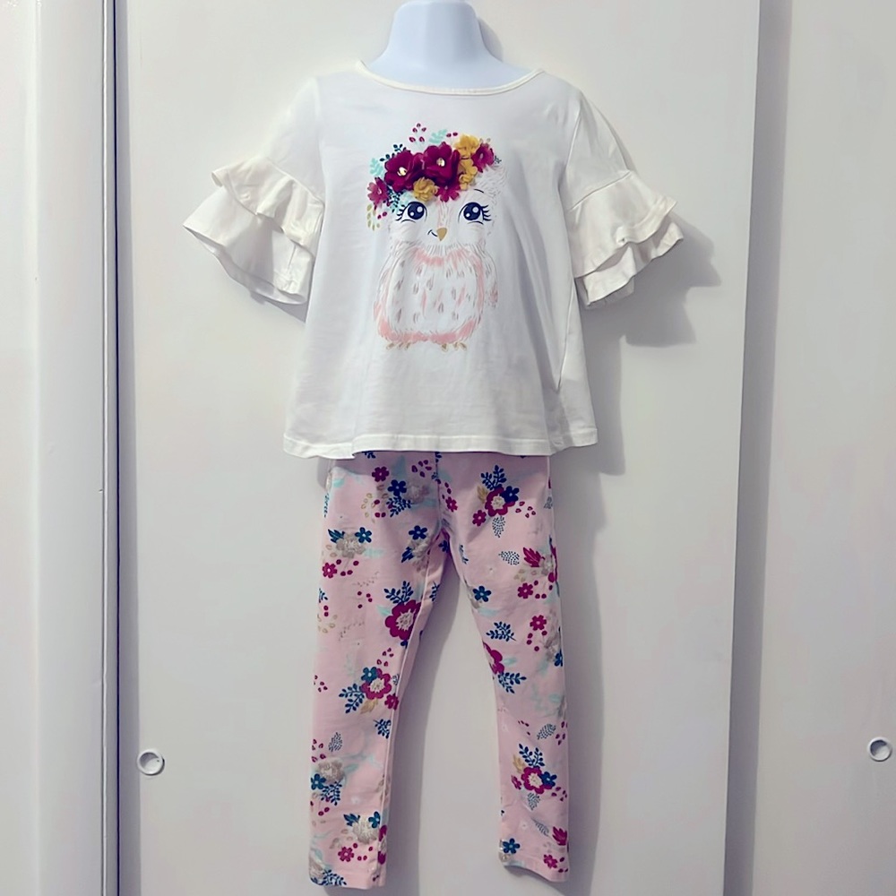Shabby Chic girls 2pc set short ruffle sleeve- light pink legging w/ flowers